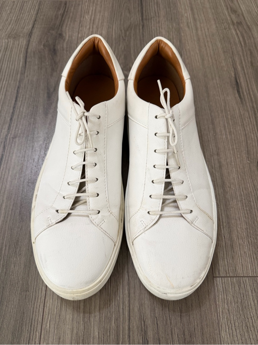 Zara Men's Cream/White Low-Top Leather Sneakers
